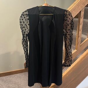 SHEIN Black Dress with Sheer Polka Dot Sleeves